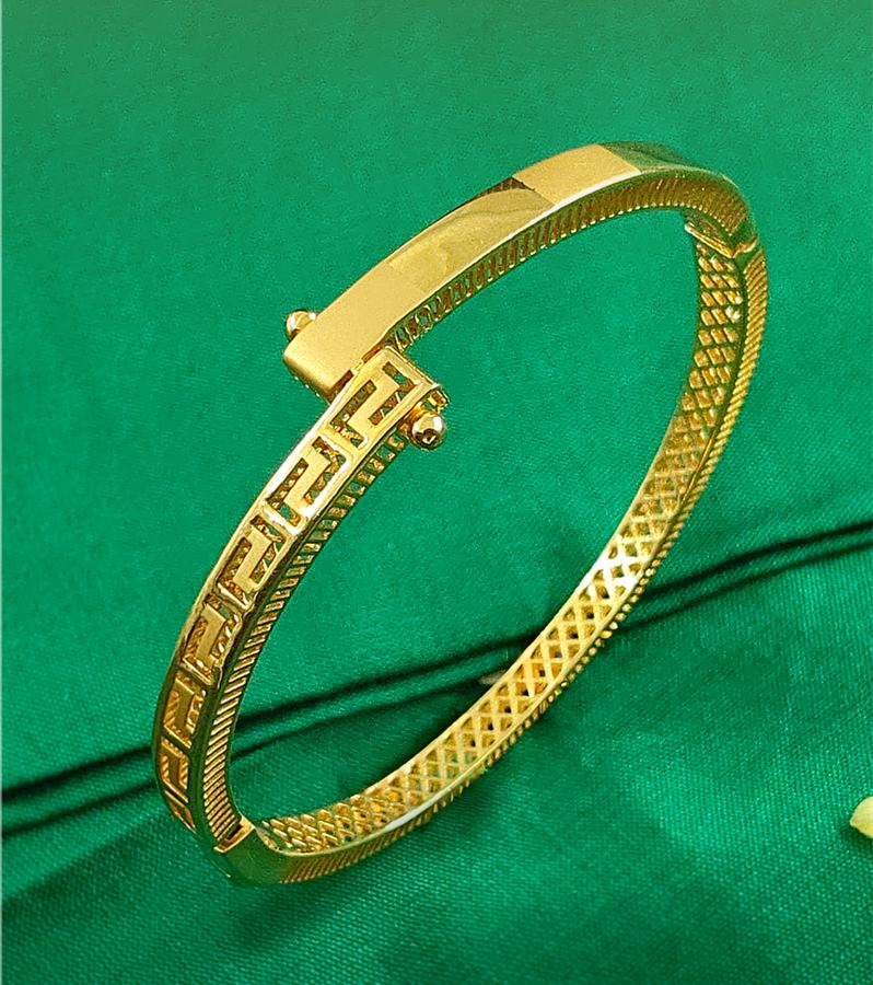Unique Gold Kada with Greek Key Design
