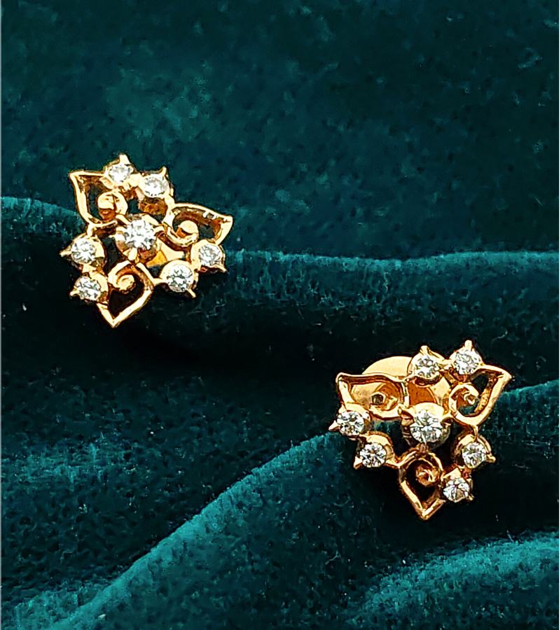Artisanal Floral Stud — Gold & Diamond Earrings