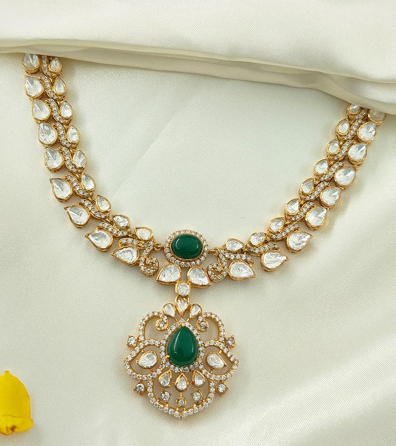 Jade Polki Emerald Drop Necklace