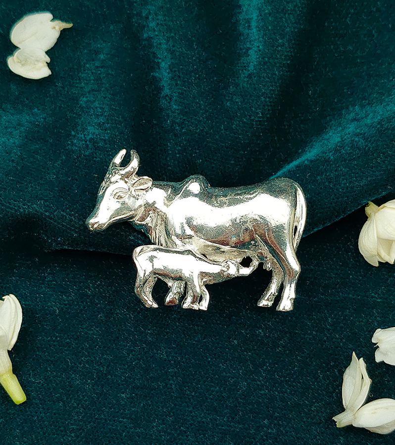 Auspicious Silver Kamdhenu Murti