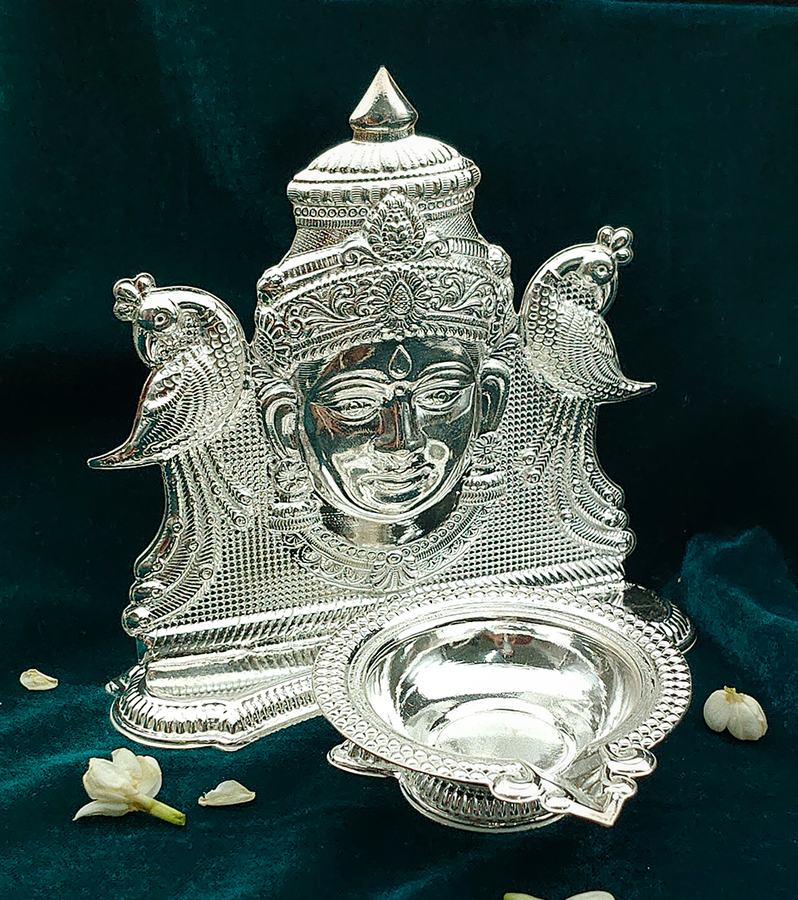 Regal Elegant Silver Laxmi Face Deepak