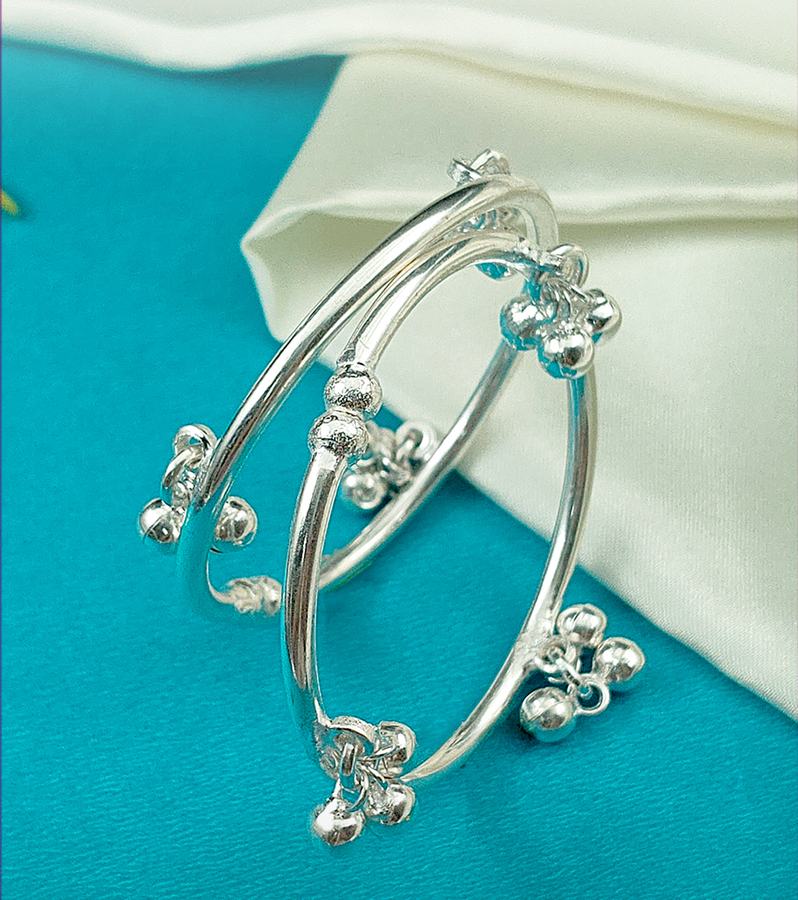 Traditional Silver Baby Bangles or Anklets with Tinkle Bells