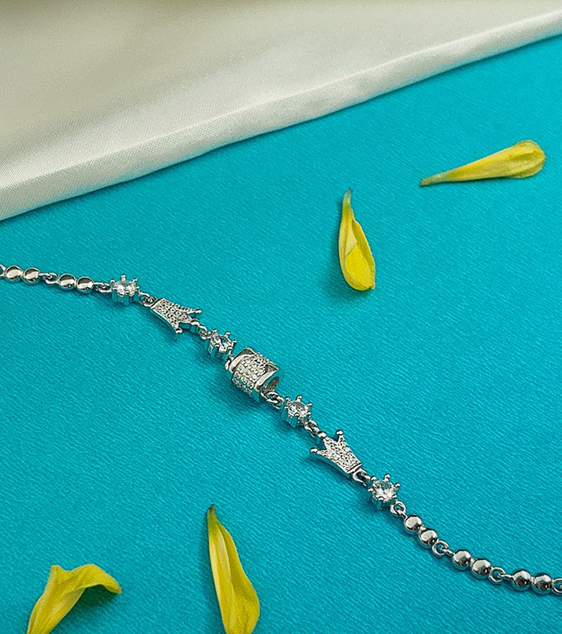 Opulent Royal Crown & Barrel Bead Charm Bracelet
